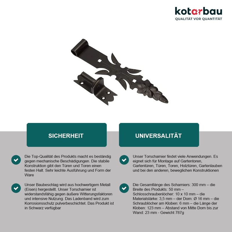 KOTARBAU® Shutter Hinge Wrought Iron with Brackets 300 mm Door