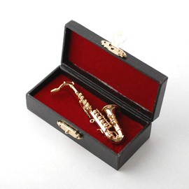 Delux Tenor Saxophone Miniature 1/12th Scale Musical Instrument In Black Vinyl Case With Metal Clasp