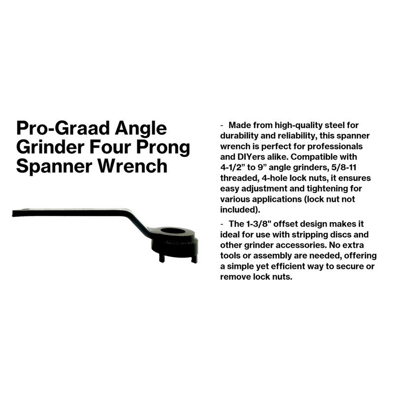 Pro-Graad Angle Grinder Wrench for 4-1/2”–9” Angle Grinders, 5/8-11 Threaded