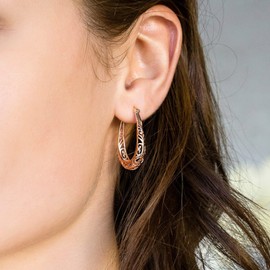 14K Rose Gold Plated Oval Hoop Earrings Openwork Filigree Hypoallergenic Hoops Earring Jewelry Gift for Women