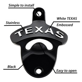 Luwanburg Black TEXAS Bottle Opener Wall Mounted Beer Cap Opener Stainless