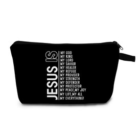 MoCaliduccious JESUS Women Makeup Bag Christian Gifts for Women Girls Christian Gift Bag Travel Storage Pouch (Black)
