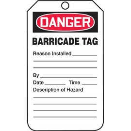 Accuform 25 Barricade Status Tags, Legend"Danger Barricade TAG", 5.75" x 3.25" x 0.015", US Made OSHA Compliant Tags, RP-Plastic, TAB104PTP