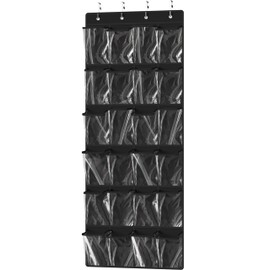 Simple Houseware 24 Pockets Large Clear Pockets Over The Door Hanging Shoe Organizer, Black (56" x 22.5")