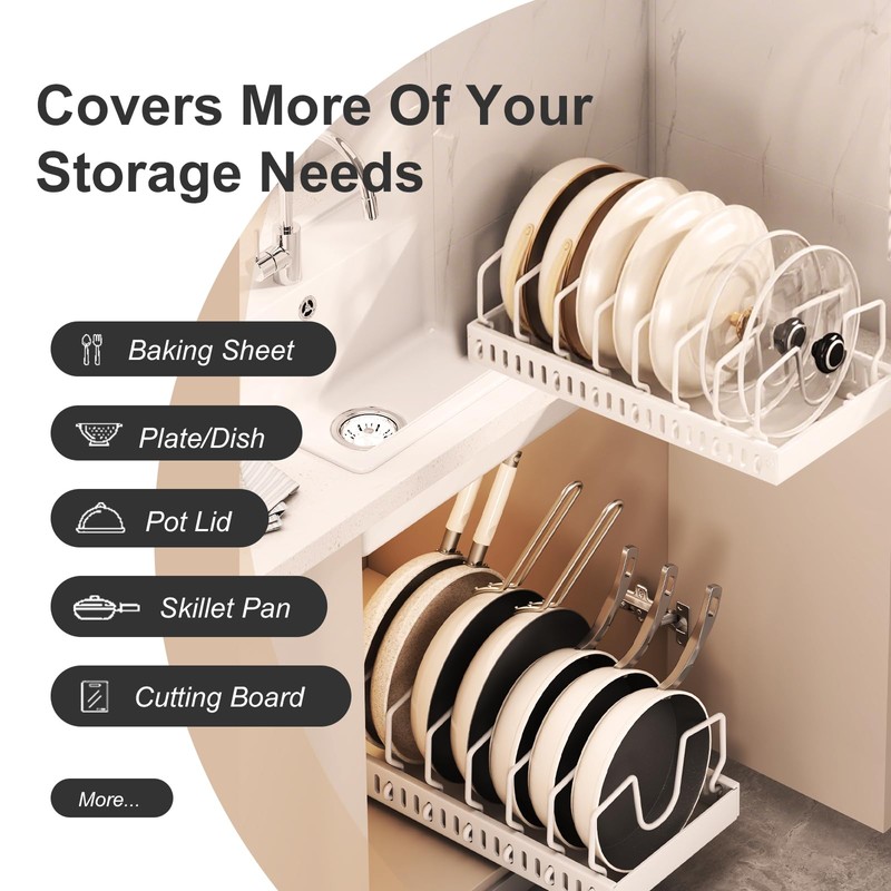 Pots and Pans Organizer Under Cabinet 2 Pack, Pull-Out Cabinet