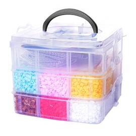 TaimeiMao 3-Tier Storage Box, Compartments Sorting Box, Plastic Storage Box with Carry Handle, Sorting Box up to 18 Adjustable Compartments, for Storing Sewing Accessories, Small Parts, Ironing Beads,