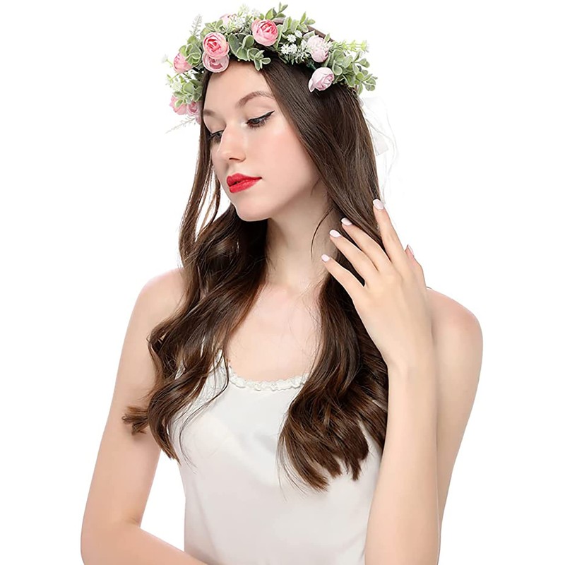 Faylay Corona hawaiana de flores bohemias para maternidad/nupcial, corona de