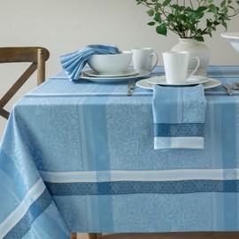 Benson Mills Ravenna Yarn Dyed Jacquard Heavyweight Fabric Table Cloth, Everyday, Parties, Weddings and Holiday Tablecloth (60" x 120" Rectangular, Blue)