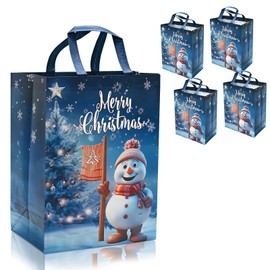 QRTDXP 4pcs Large Christmas Tote Bags, 41 * 30 * 18cm Blue Snowman Xmas Gift Bag with Handles Perfect for Christmas Party