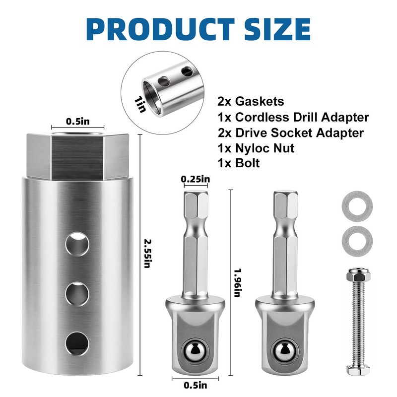 Trailer Jack Drill Adapter, Upgraded Stainless Steel 1 Inch Cordless