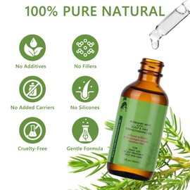 BUTBU Rosemary Oil for Hair Growth, 100% Pure Natural Essential Oil for Eyebrow Eyelash and Skin Care, Enhances Hair Thickness, Nourishes the Scalp for Men Women (60ml, Pack of 1)