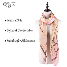 Qyx Women's Fashion 100% Mulberry Silk Large Scarf-Elegant Lightweight Satin Flowers & Birds Printed Shawls & Wraps for Lady