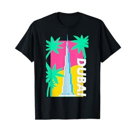 Retro Dubai Art Burj Khalifa Palm Trees Vintage Style T-Shirt