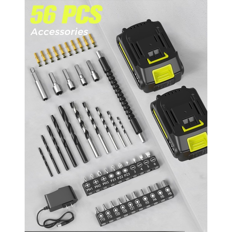 Cordless Drill, 20V MAX Power Drill Set with 2 Batteries