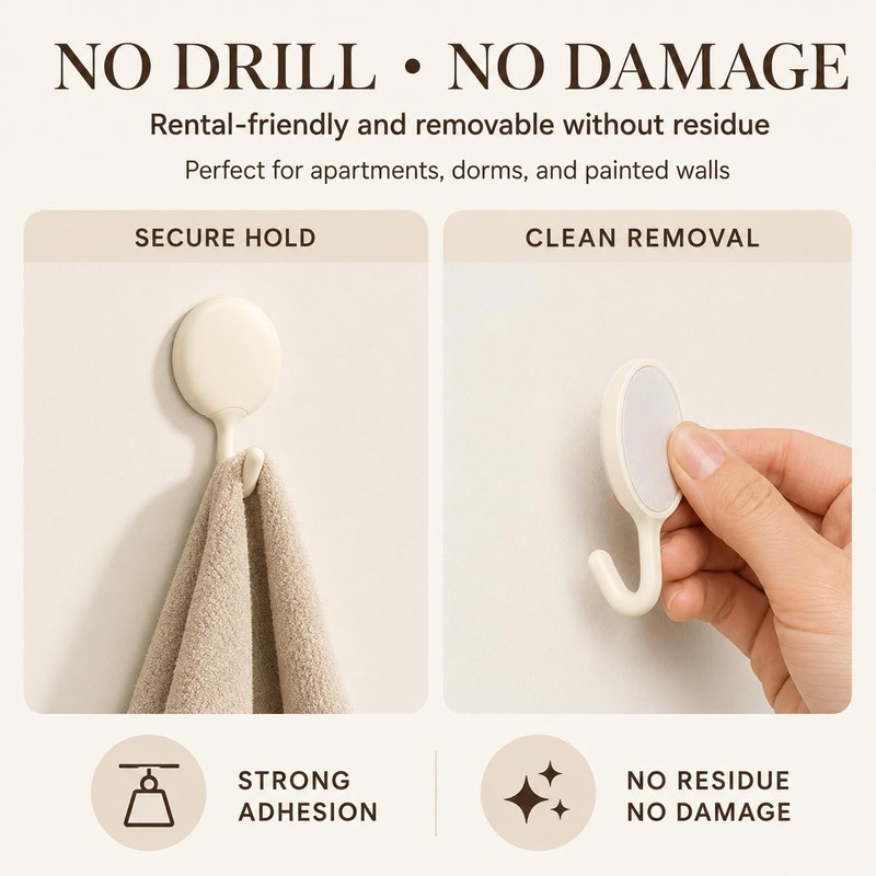 DAZANJA Adhesive Wall Hooks 8 Pack, Heavy Duty Hooks for