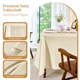 1 Pack Satin Tablecloth 58x102 Inches Rectangle - Soft Wrinkle Resistant Fabric for Wedding, Banquet, Party Decoration - Easy Care Machine Washable, Champagne
