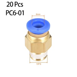 PC6-01 Push to Connect Fittings, 6mm Tube OD x 1/8inch G Thread, Straight Pneumatic Quick Fitting Air Line Connector for PTFE Tube 3D Printer Connector 20Pcs