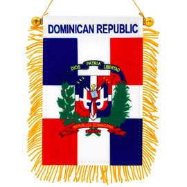Anley 4 X 6 Inch Dominican Republic Fringy Window Hanging Flag - Mini Flag Banner & Car Rearview Mirror Décor - Fringed & Double Sided - Dominican Hanging Flag with Suction Cup