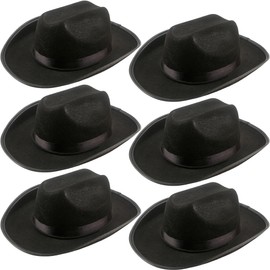 SGBETTER 6 Pack Kids Felt Cowboy Hats Western Cowgirl Hat with Adjustable Drawstring for Boys Girls Cowboy Theme Birthday Party (Black)