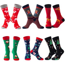 BIRCEN Mens Funny Socks Christmas Socks for Men Women Colorful Fun Novelty Crew Patterned Socks 6 Pairs US 7-13