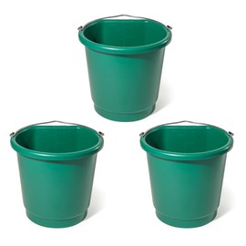 Farm Innovators 3 Gallon Flat Back Plastic Heated Bucket with Metal Handle, Built in Thermostat, and Hidden Cord Compartment, Green, 70 Watt (3 Pack)