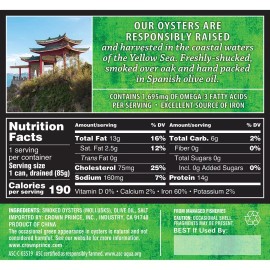 Crown Prince SMOKED OYSTERS  IN  OLIVE OIL, FANCY WHOLE, CROWN PRINCE, 6 CANS  22.5 OZ TOTAL