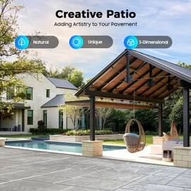 24x24 Concrete-Stamp Mat, 4 PCS Concrete Texturing Skin, Realistic 0.7in Thickness PU Printed Anti-Slip Rock Decorative Tile Pattern Slate Stone Texture Mats w/Two Sturdy Handles for Walls&Floors