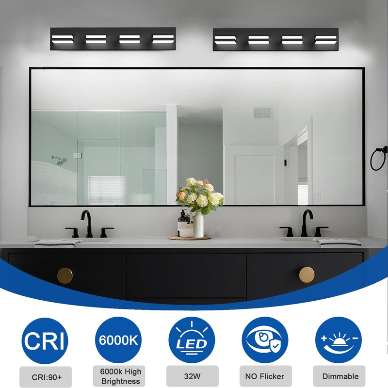 IZORRO LED Modern Bathroom Lights Fixtures(4-Light,Dimmable,360°Rotate),Matte Black Acrylic Wall Lighting,Vanity