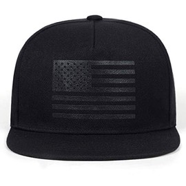 Uphily Black USA American Flag Flat Brim Bill Hat - High Profile Patriotic Snapback Baseball Cap for Men or Women