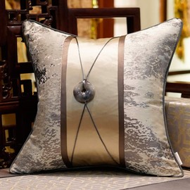 Avigers 18 x 18 Inches Chinese Style Grey Splash-Ink Patchwork with Jade Pendant Cushion Cases Luxury Throw Pillow Covers Decorative Pillows for Couch Living Room Bedroom Car 45 x 45cm