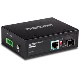 TRENDnet Industrial SFP to Gigabit PoE+ Media Converter, IP30 Rated Housing, Operating Temperature Range -40°– 75 °C to (-40° – 167 °F), TI-PF11SFP, Black