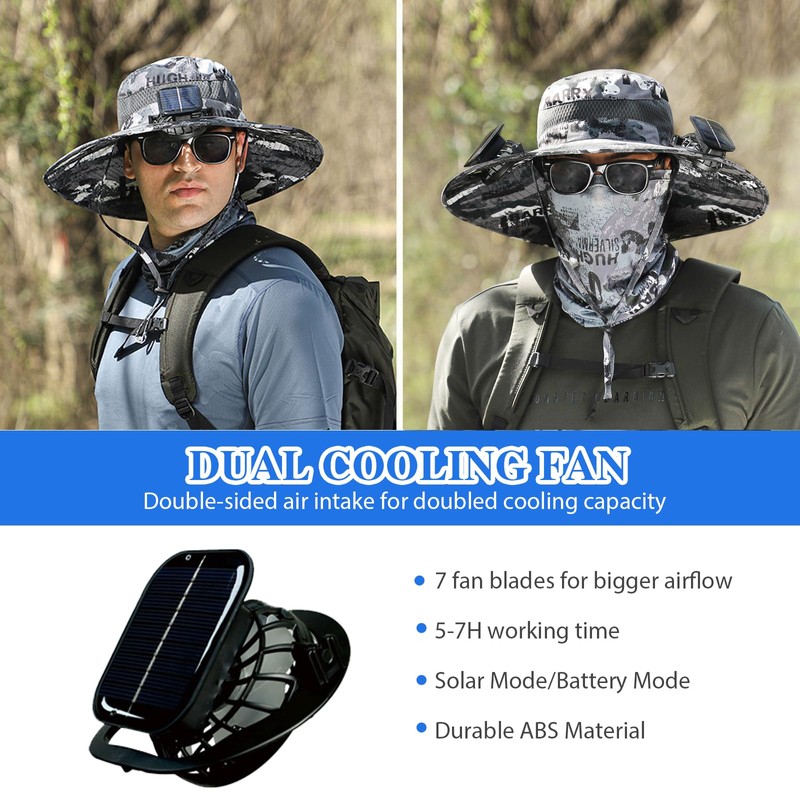 Solar Fan Hat,Men's Wide Brim Solar Fan Outdoor Fishing Hat,with