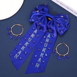 Hanukkah Hair Bows for Women Chanukah Star of David Menorah Dreidel Hair Bow Clips Blue Jeweled Satin Alligator Clips Hair Barrettes Hanukkah Jewish Hair Accessories Festival Gifts