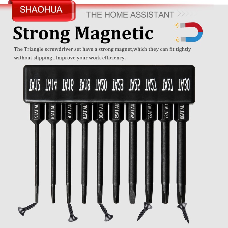 SHAOHUA Triangle Screwdriver Set, 10Pcs S2 Steel Triangle Drill Bit