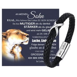 Men's Bracelet Mother Son Gift - Leather Bracelet Men with Infinity Sign Bracelets for My Son with Saying from Mum Dad, 18th Birthday Boy Birthday Gift for 16 19 21 Years Old, Stainless Steel, No