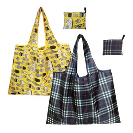 FAVORTALK Folding Shopping Bags - 2 Pcs Reusable Eco Waterproof Groceries Bag Large Grocery Bags for Daily Use Lightweight Foldable Shopper Bag for Women Ladies - D16305