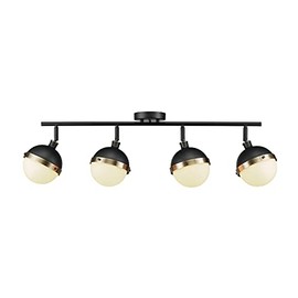 Globe Electric 59509 Bari 4-Light Track Lighting, Matte Black, Antique Brass Accents, Frosted Glass Shades, Bulbs Included