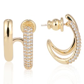 14K Gold Plated Sterling Silver Post Double Hoop Earrings for Women | Statement Huggie Earrings Trendy Jewelry for Women Hypoallergenic