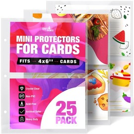 50 Pockets Mini Sheet Protectors fit 4x6'' Cards (Pack of 25) for 8.5x9.5’’ Mini Binders, Half Binders, Recipe Book Page Refill Sheets, 2 Pocket Index Card Protectors, Crystal Clear Covers