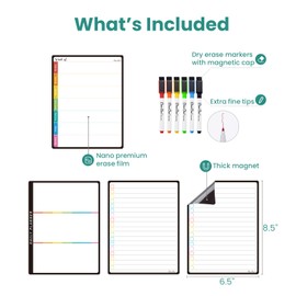Magnetic Dry Erase List Board - 6.5"x8.5" Weekly, Daily, 2 List Boards for Fridge - 6 Extra Fine Point Markers Included - Shipped Flat