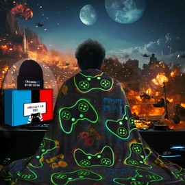 Glow in The Dark Blanket Gamer Controller Throw Blanket, Gaming Gifts Toys for Boys Kids Teen Men Son, Gaming Blanket Cap Gamepad Presents Game Decor Blankets for Bedroom Birthday Christmas 50"x60"