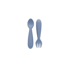 ezpz Mini Utensils - 12 Months+ (Fork & Spoon in Indigo) - 100% BPA Free Fork and Spoon - Toddler Utensils - Designed by a Pediatric Feeding Specialist