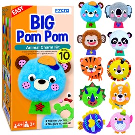 EZCRA Easy Arts and Crafts for Kids - Make 10 Big Pom Pom Craft Kits - No Mess Large Pom Pom Crafts - DIY Plush Crafts for Kids - Everything Included with Instructions - Toddler Crafts Ages 3-5