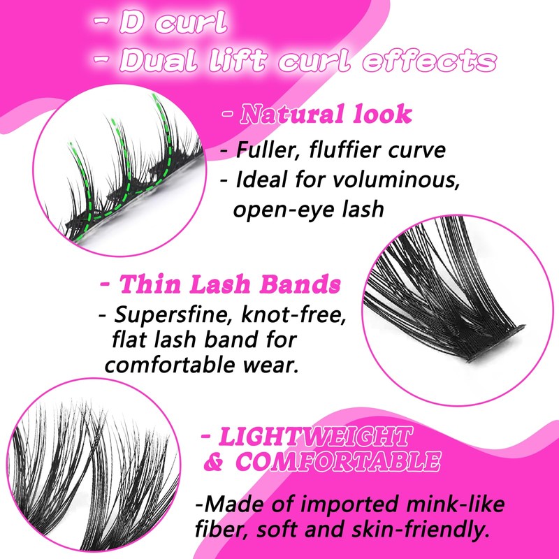 Lash Cluster Eyelash Extensions, 10-18mm Lash Clusters 80D+100D D Curl