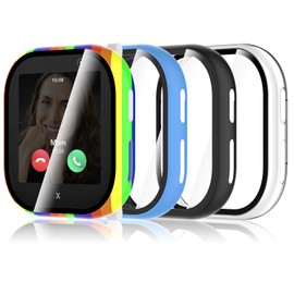Simpeak Pack of 4 Protective Cases Compatible with Xplora X6 Play Kids, PC Hard Case, Scratch-Resistant Case with Tempered Screen Protector, Anti-Fall Protection Accessories, Transparent, Black, Blue