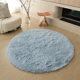 Jyswx Round Shaggy Area Rugs for Living Room - Fluffy Circle Carpet for Bedroom, Kids Room, and Nursery - Modern Soft Washable Decorative Floor Mat, Lakeblue, Diam 80cm