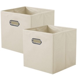 ShellKingdom Storage Bins, Foldable Fabric Storage Cubes And Cloth Storage Organizer Drawer with Metal Handle For Closet And Toys Storage, 11 X 10.5 X 10.5 INCH, 2 Pack (Beige)