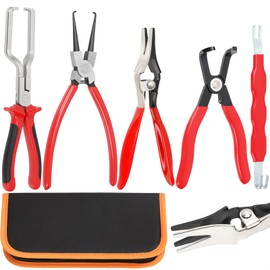 Rustark 5Pcs Fuel Line Pliers Set Include Hose Pipe Clamp Clip, Electric Connector Terminal Separator, 80 Degree Disconnect Pliers, Fuel Filter Caliper, Hose Remover Plier Tool for Cars Repair