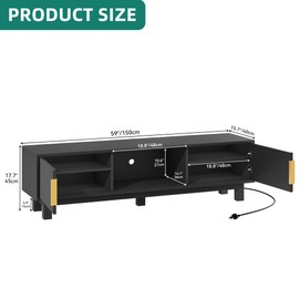 YITAHOME Fluted TV Stands for TVs up to 65 Inches, Entertainment Center with Power Outlets & Storage Compartments, 59" Long Wooden TV Console for Living Room Bedchamber, Black