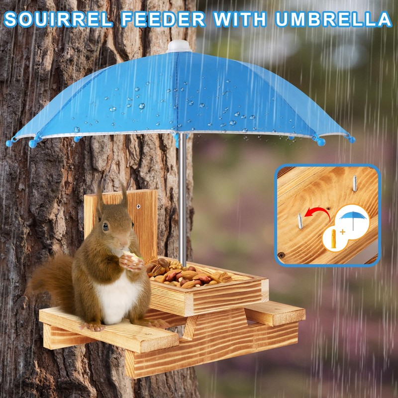 Gnodary Squirrel Feeder with Umbrella, Squirrel Feeders for Outside, Squirrel